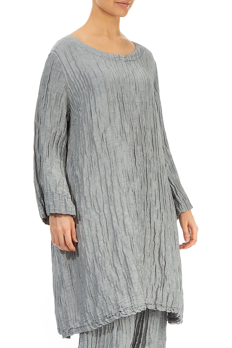 Loose Crinkled Grey Sage Silk Tunic 3