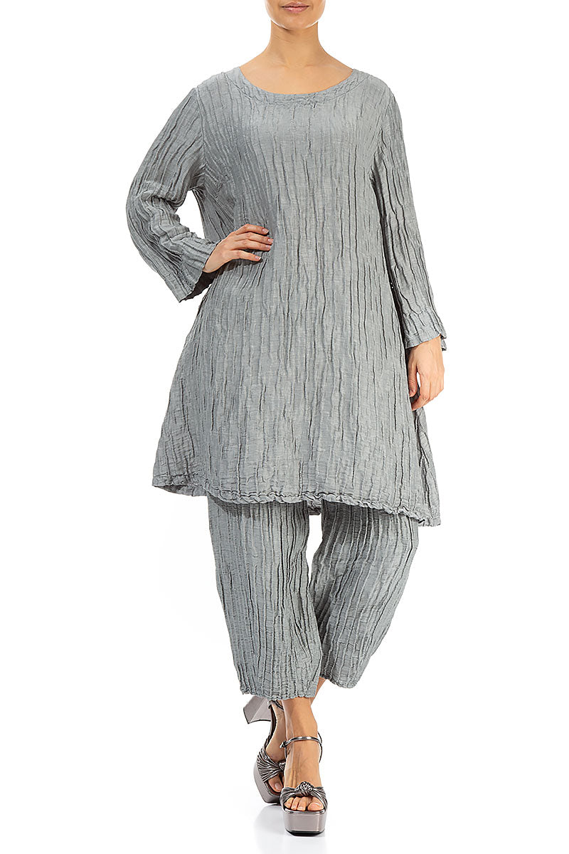 Loose Crinkled Grey Sage Silk Tunic 4