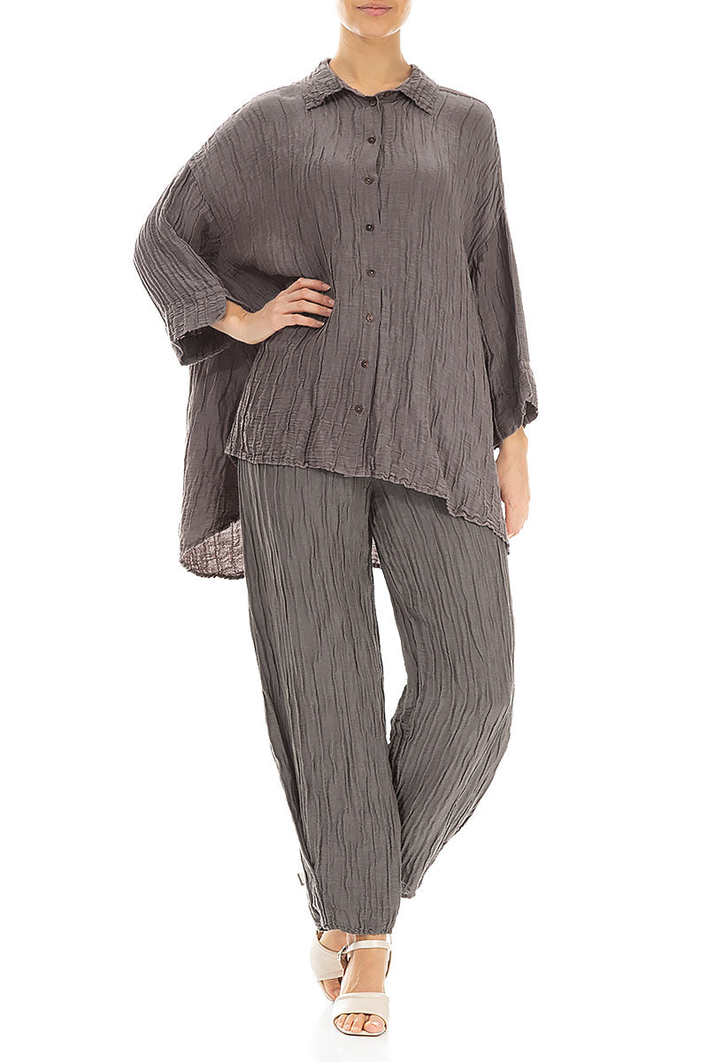 Loose Crinkled Truffle Silk Linen Shirt 4
