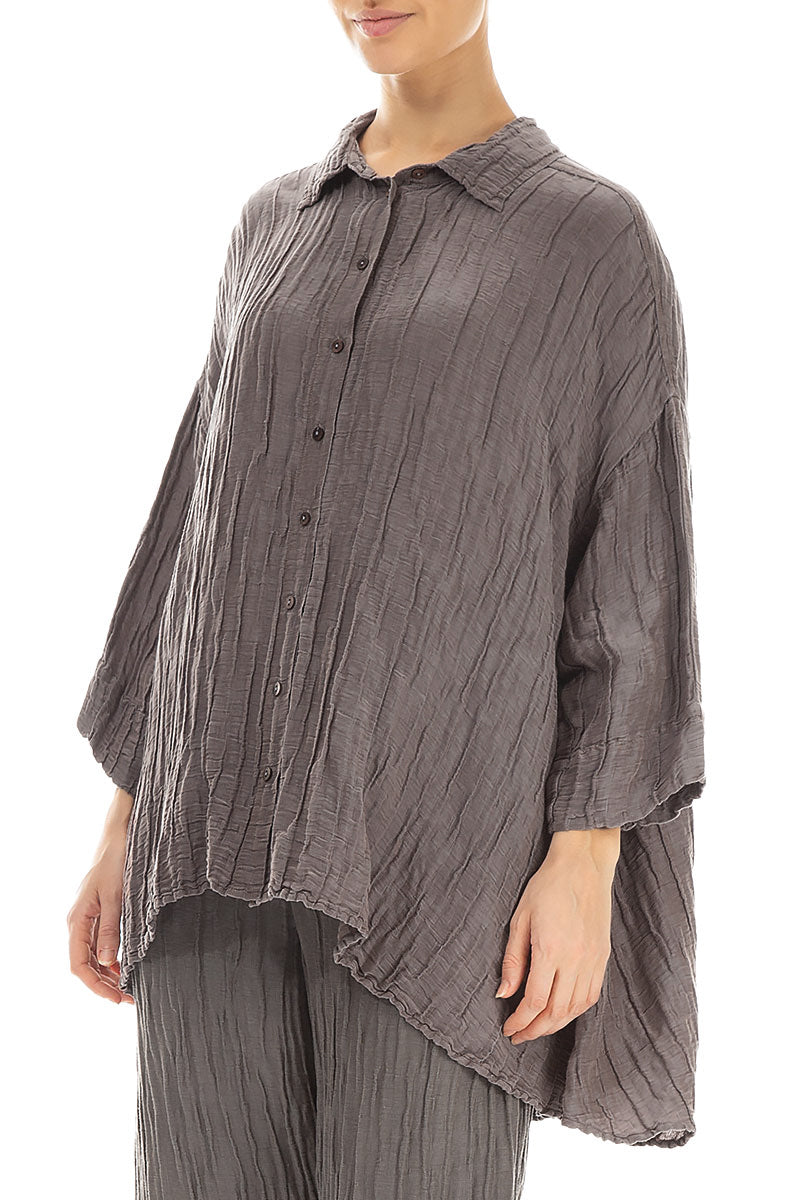 Loose Crinkled Truffle Silk Linen Shirt 3