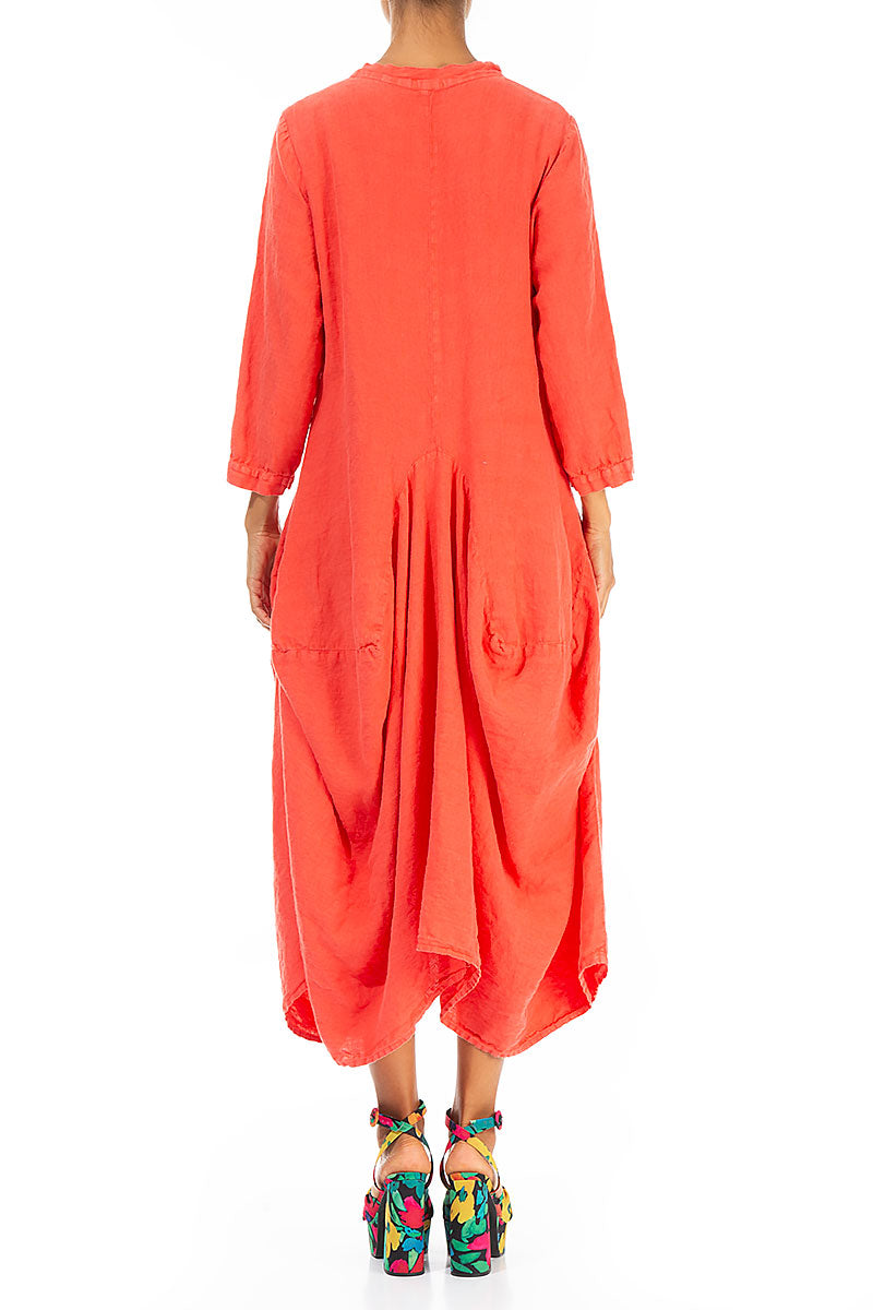 Draped Coral Linen Dress 2