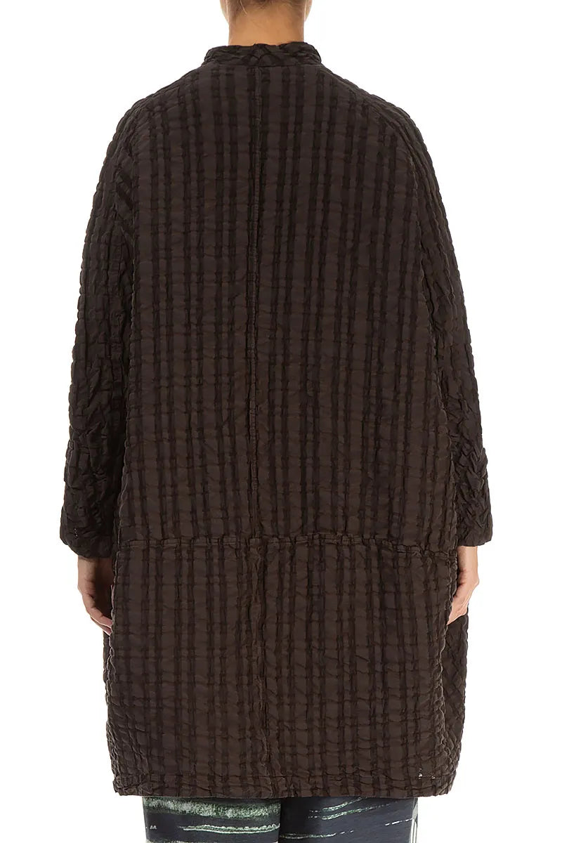 Lockere, waldbraune, karierte Leinen-Baumwolljacke