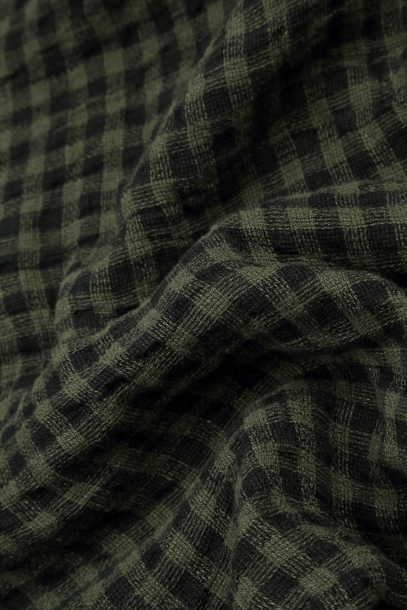 Loose Forest Mist Check Linen Blouse 5