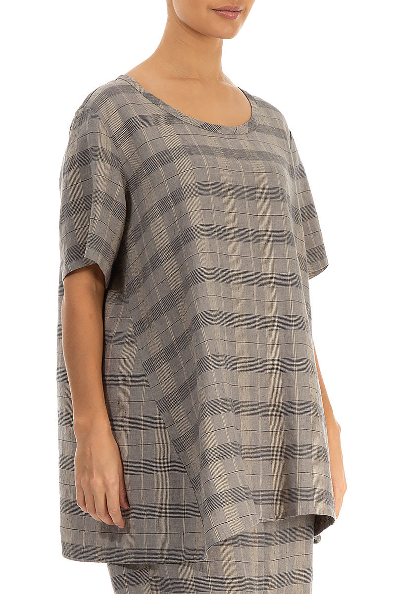 Loose Greige Check Linen Tunic 3
