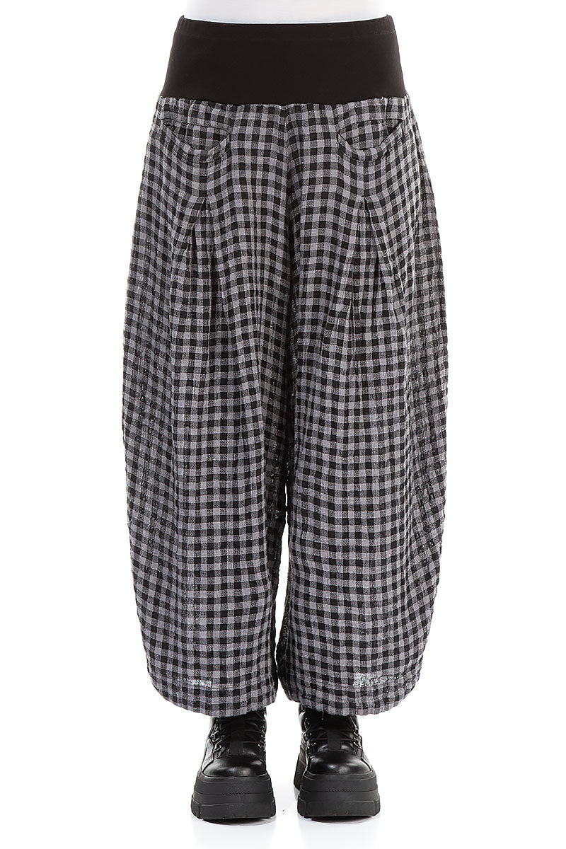 Loose Grey Check Linen Trousers 1