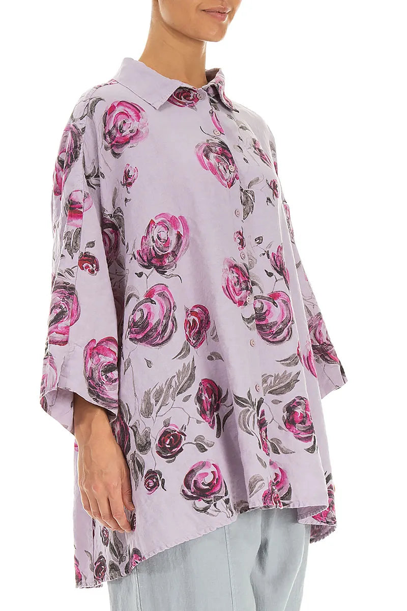 Chemise en lin ample rose lilas