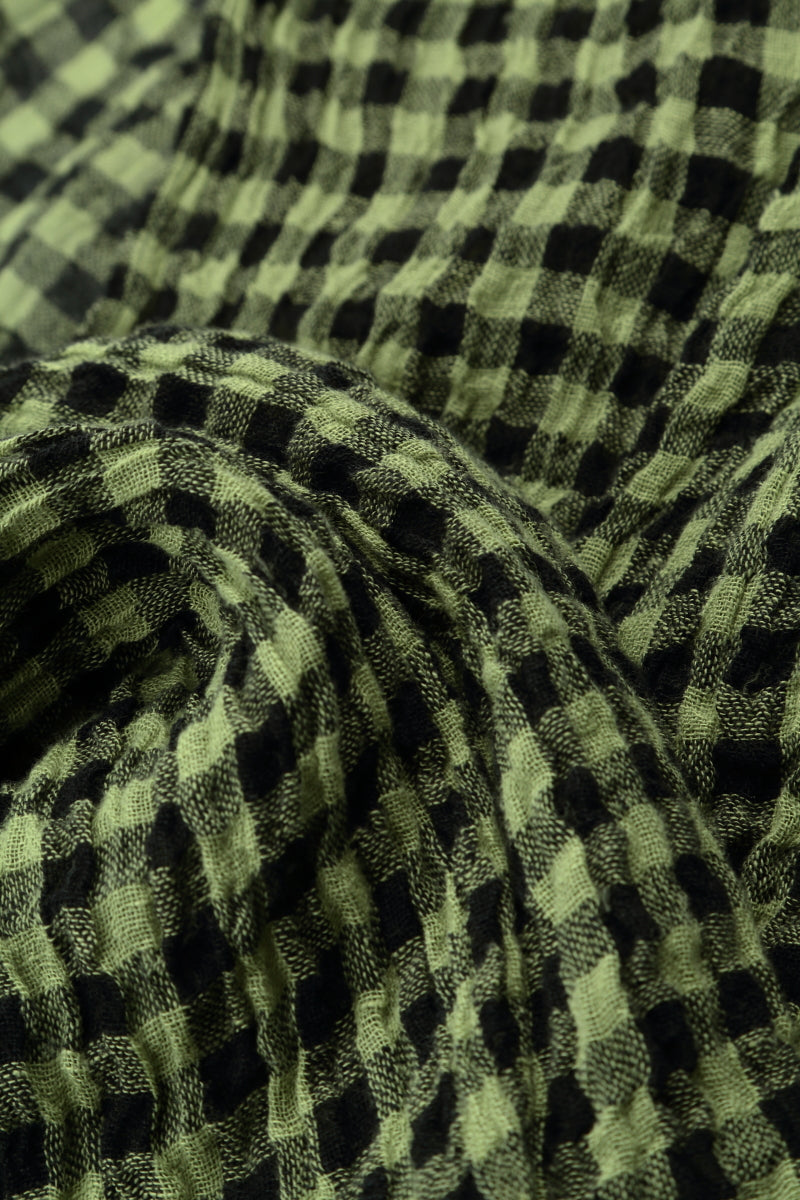 Loose Lime Check Gauze Linen Shirt 5