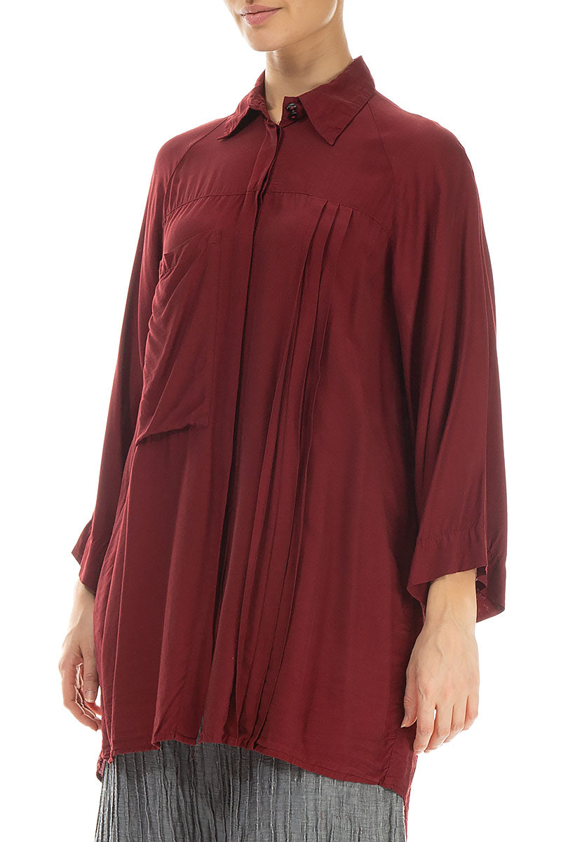 Loose Longer Back Dark Red Silk Bamboo Shirt 3