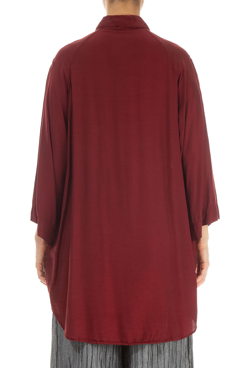 Loose Longer Back Dark Red Silk Bamboo Shirt 2