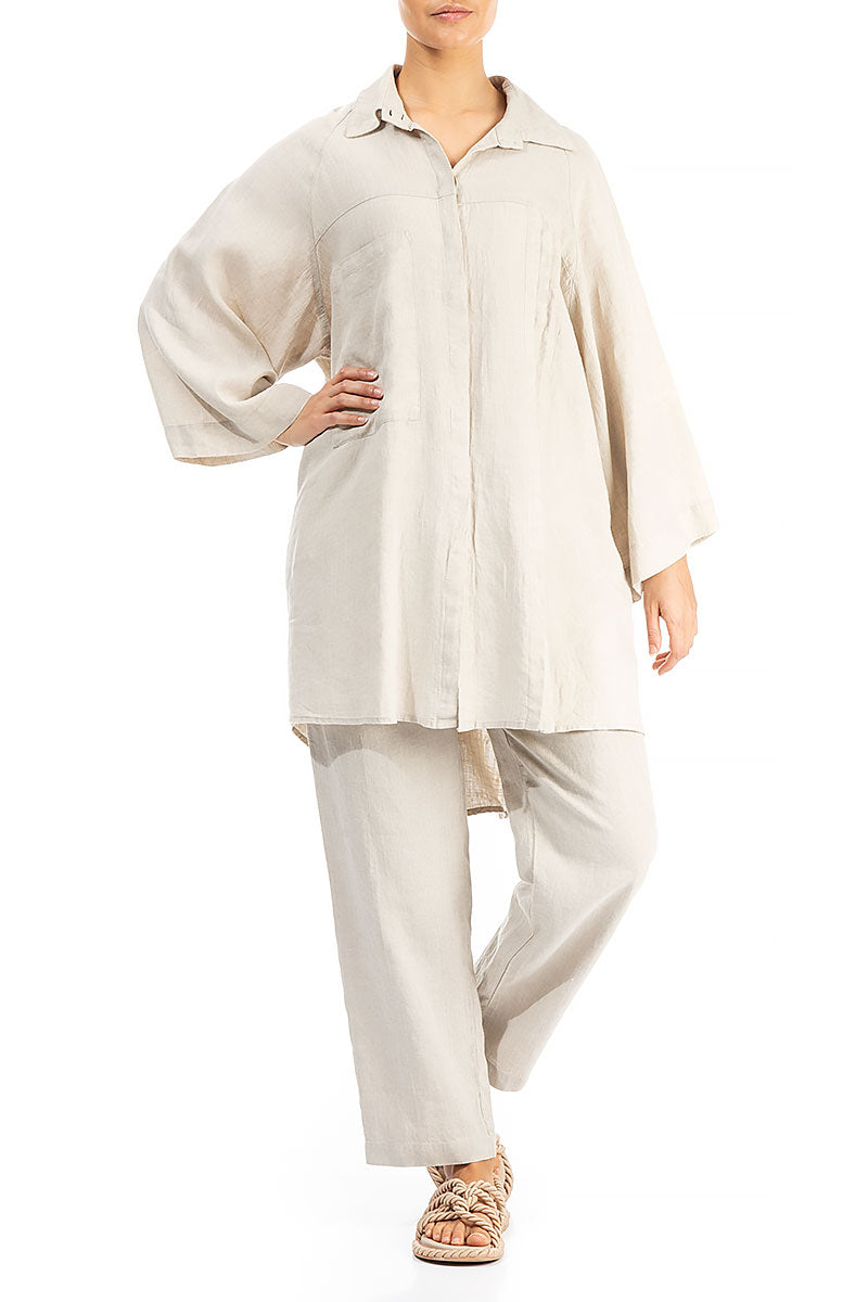 Loose Longer Back Natural Linen Shirt 4
