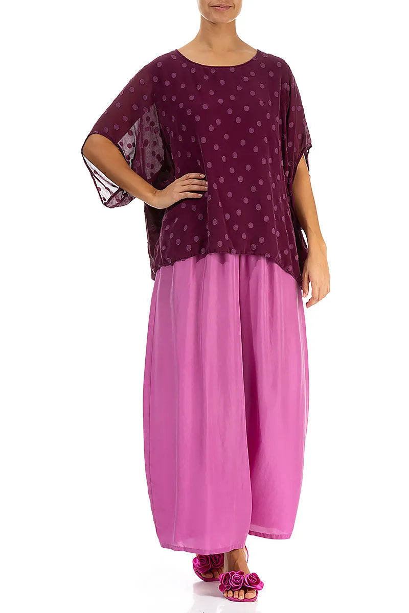 Loose Magenta Dotty Silk Blouse 4