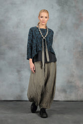 Loose Midnight Blue Circle Silk Linen Jacket 6