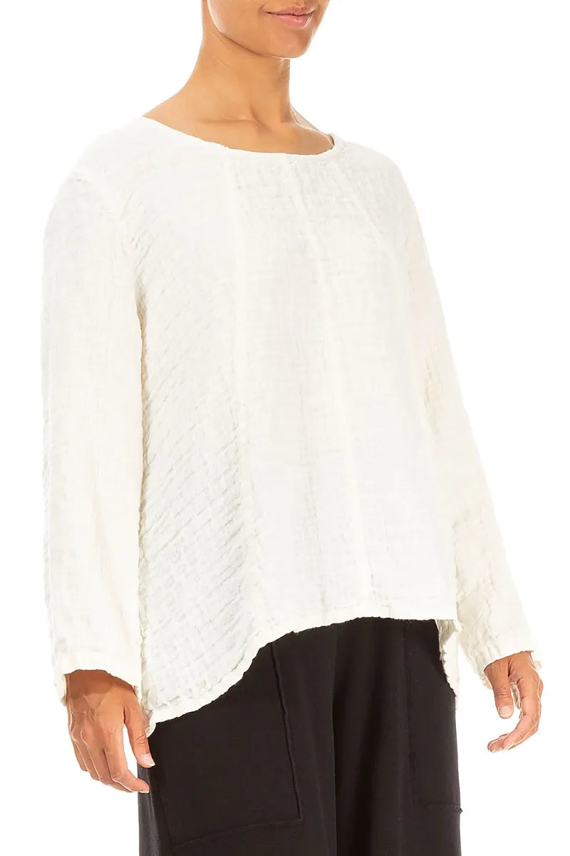 Loose Off White Textured Linen Blouse 3