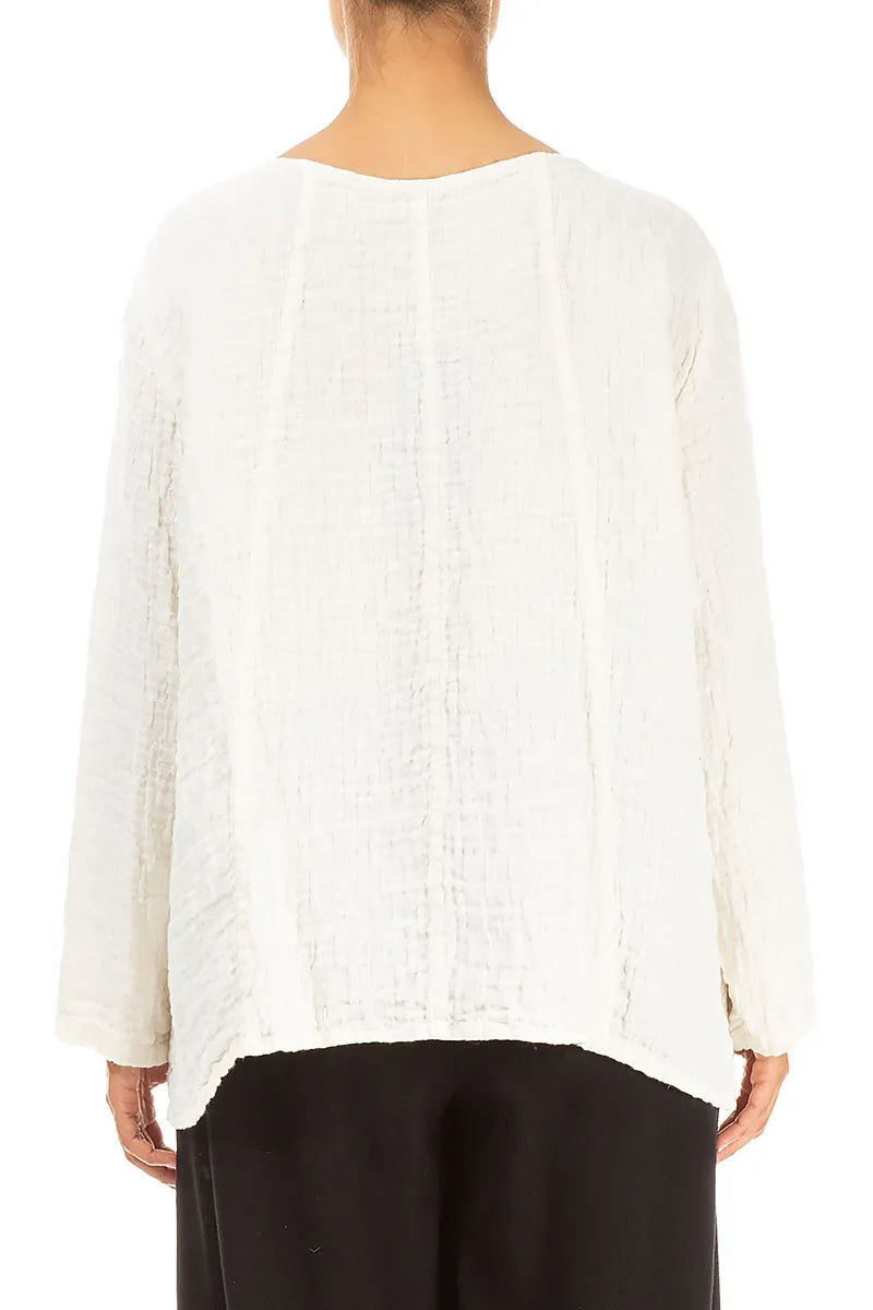 Loose Off White Textured Linen Blouse 2