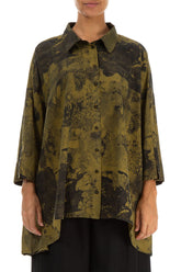 Loose Olive Alabaster Silk Cotton Shirt 1