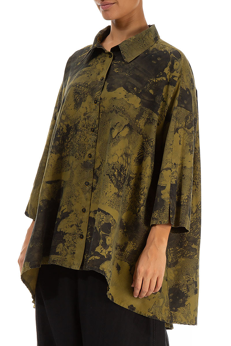 Loose Olive Alabaster Silk Cotton Shirt 3