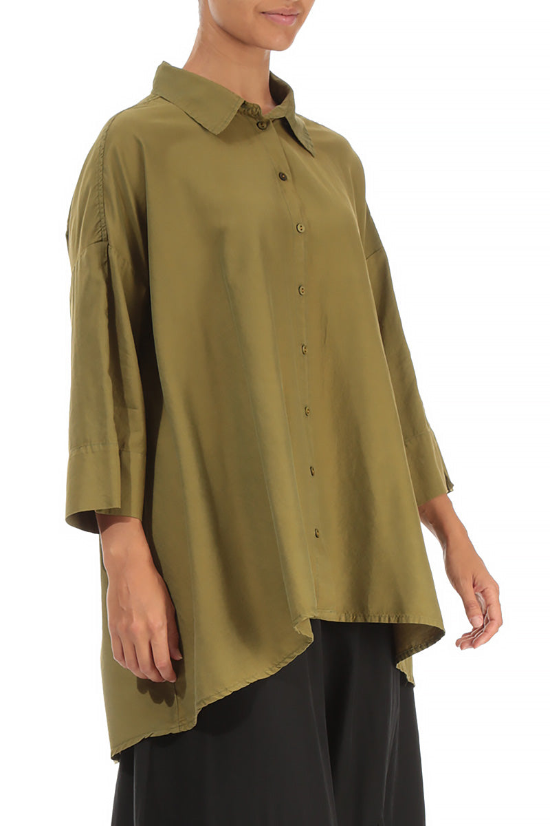Loose Olive Silk Cotton Shirt 3