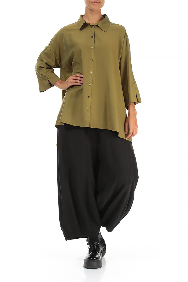 Loose Golden Olive Silk Cotton Shirt 4