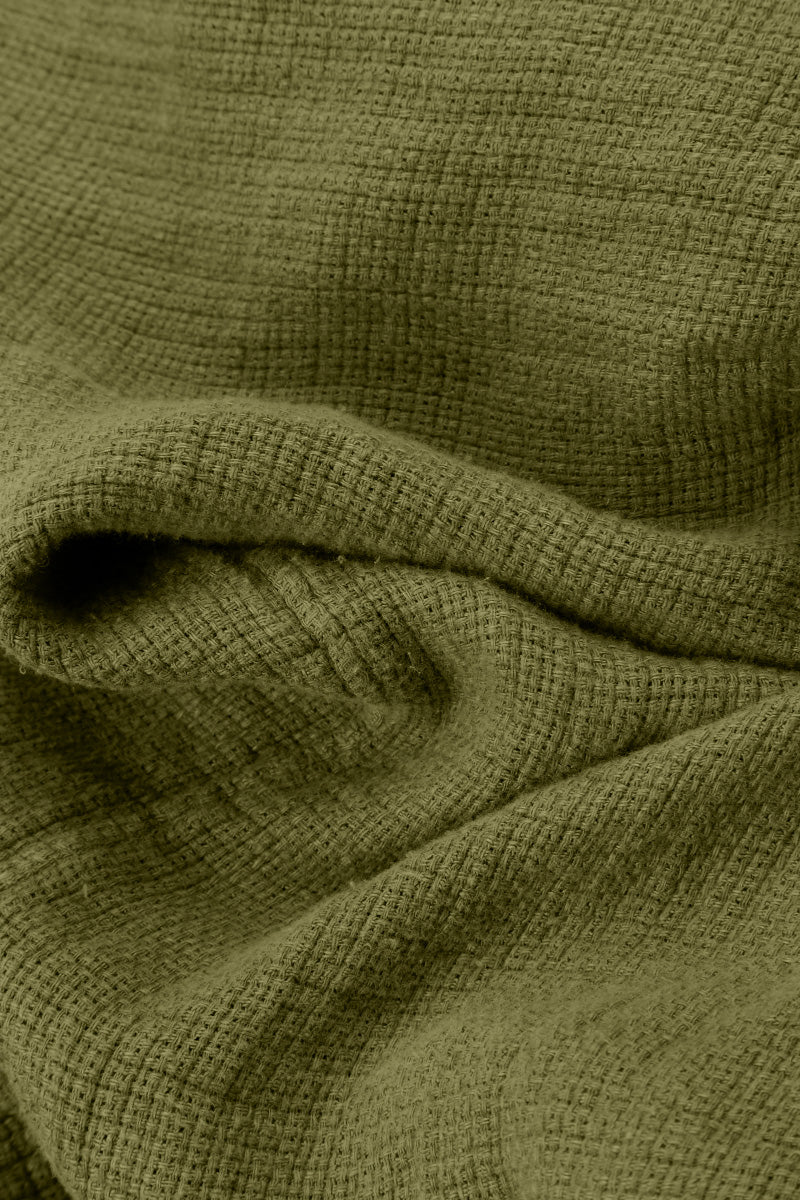 Loose Olive Textured Linen Shirt 5