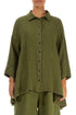 Loose Olive Textured Linen Shirt 1
