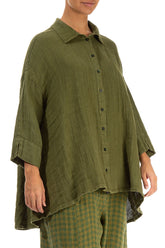 Loose Olive Textured Linen Shirt 3