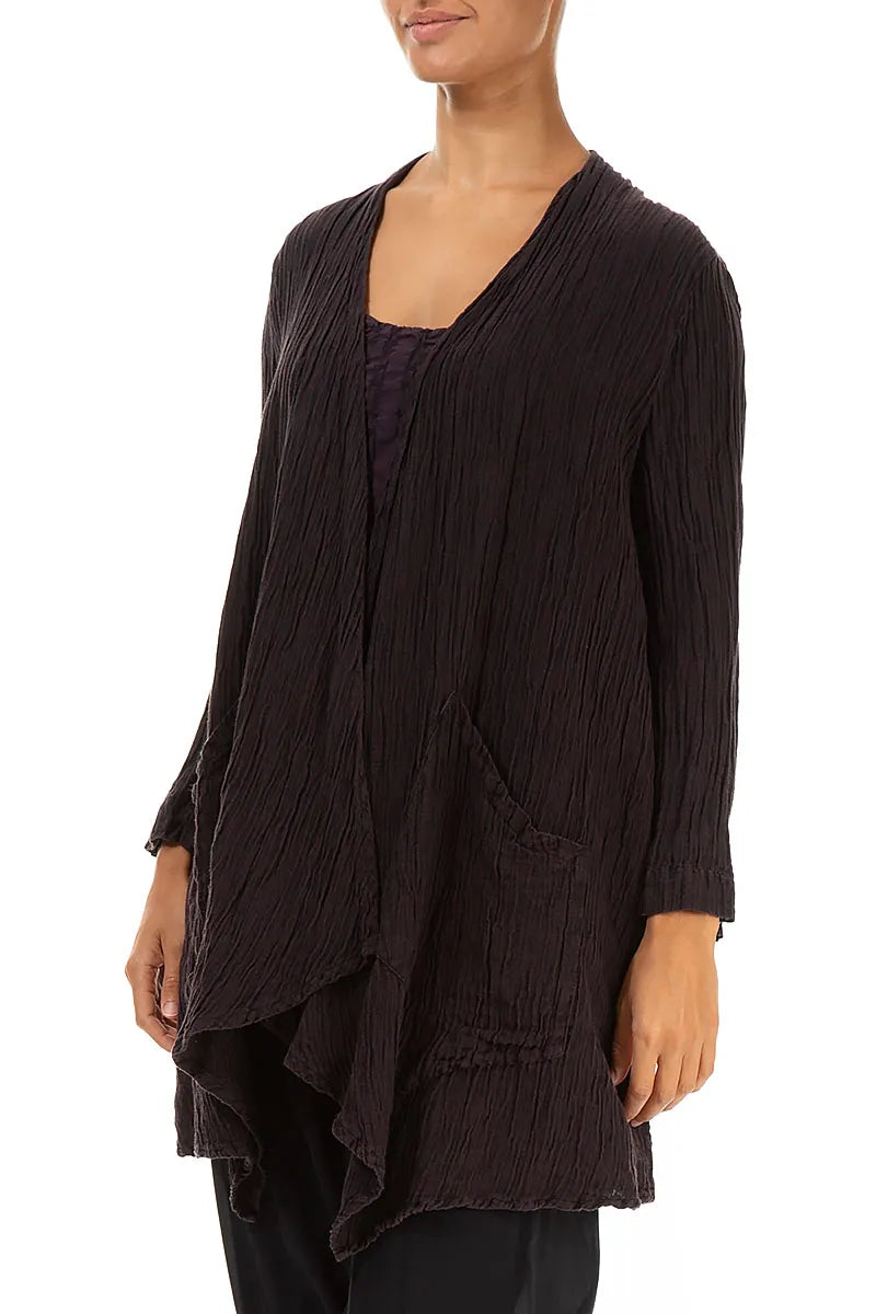 Locker offene, knittrige dunkelviolette Seidenjacke