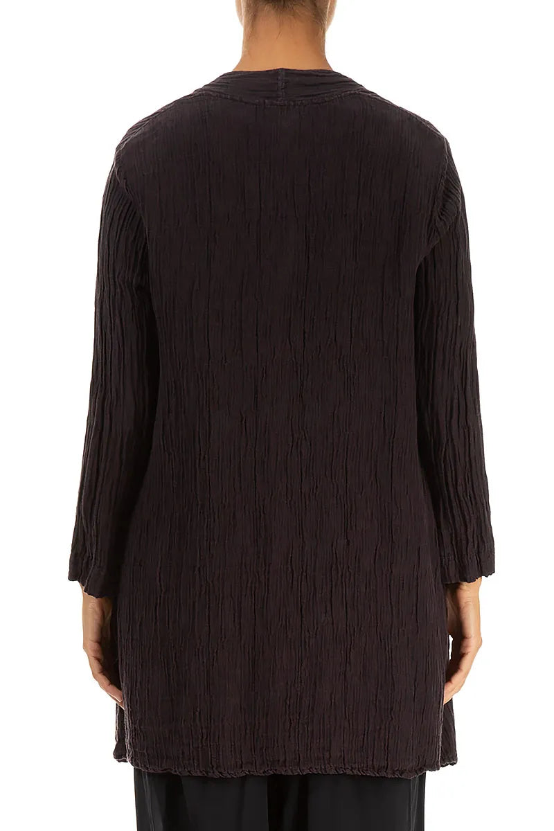 Locker offene, knittrige dunkelviolette Seidenjacke