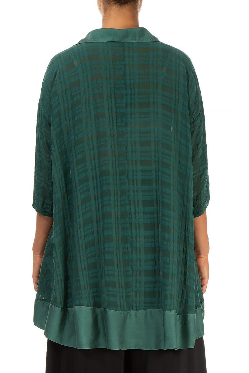 Loose Peacock Checkered Silk Cotton Shirt 2