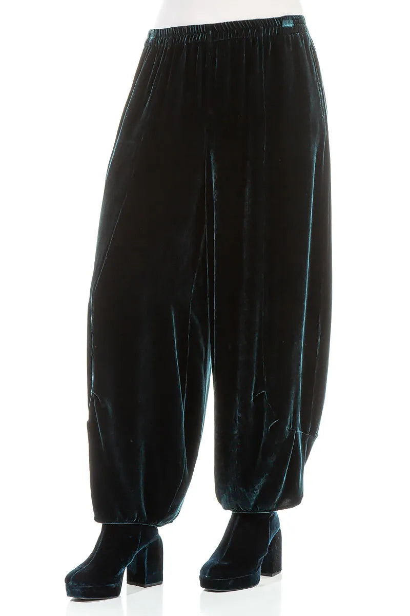Loose Peacock Silk Velvet Trousers