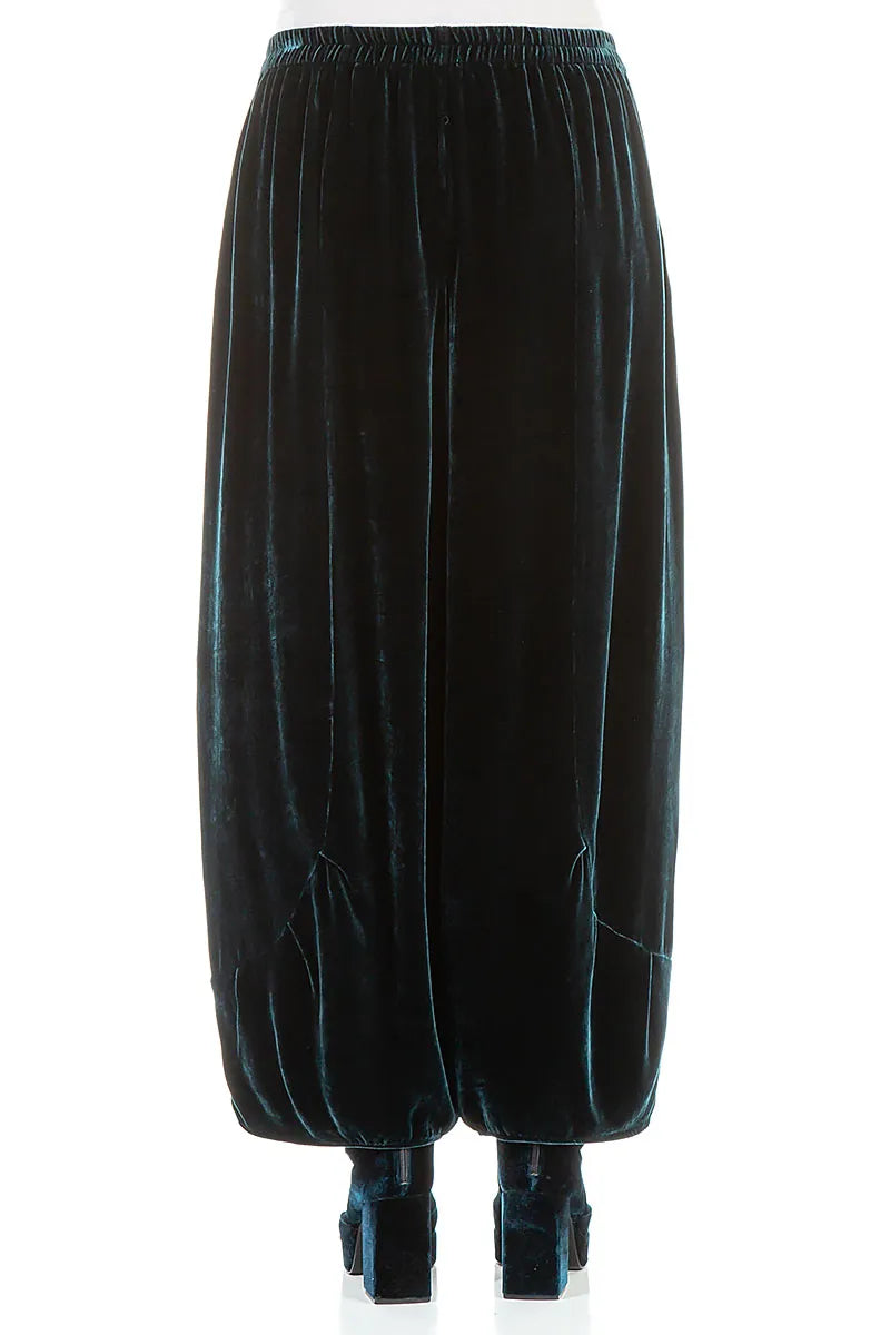 Loose Peacock Silk Velvet Trousers