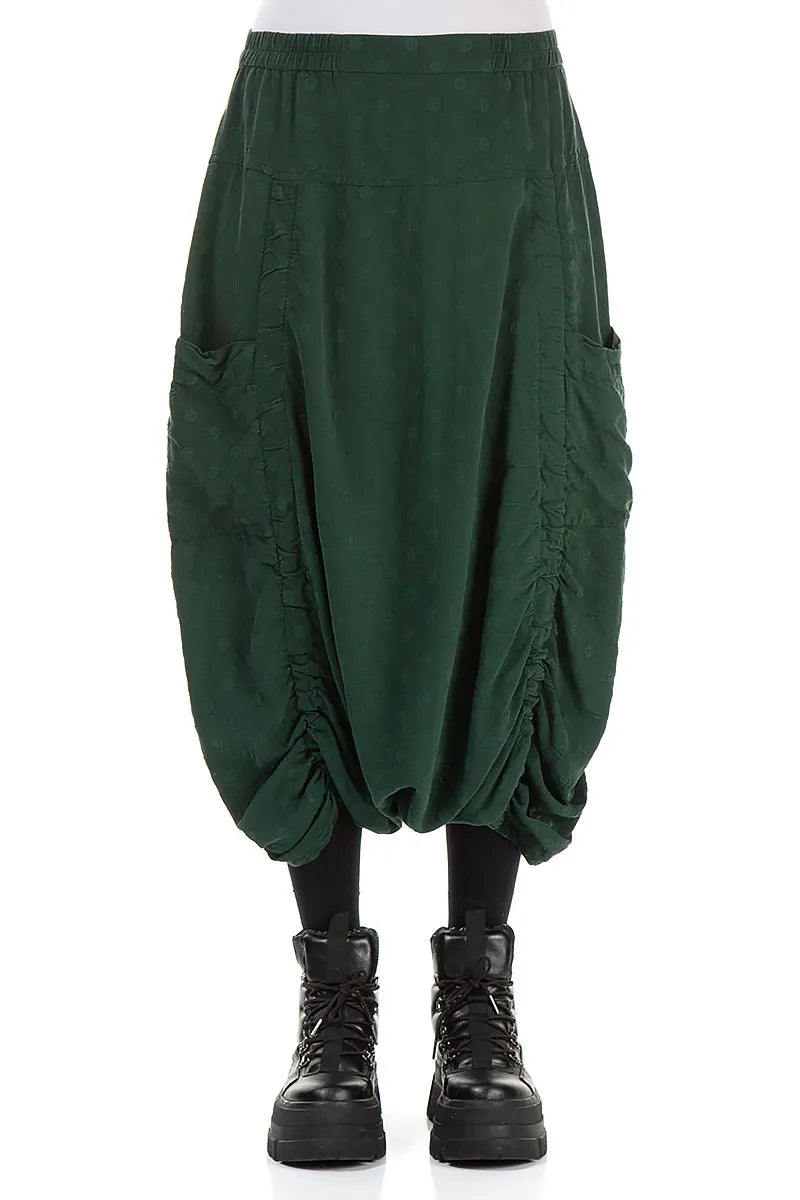 Pantalon ample en coton et soie à pois verts