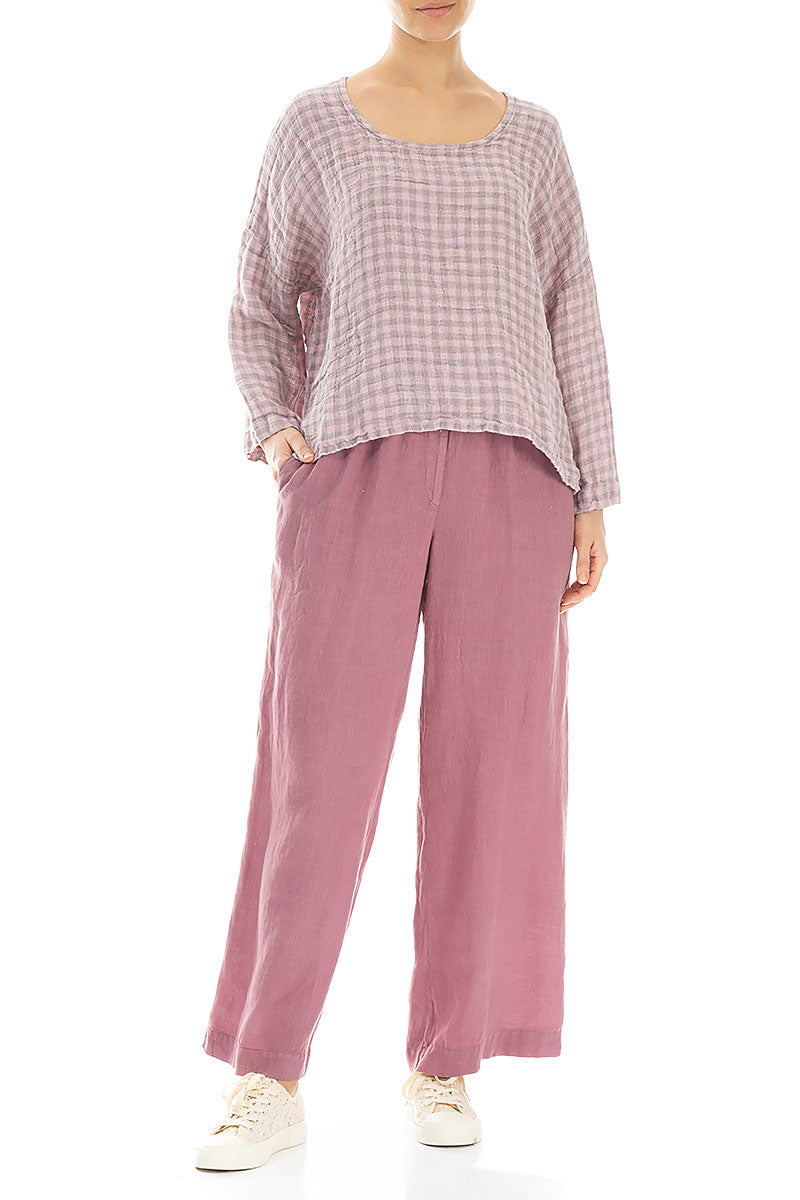 Loose Pink Check Linen Blouse 4