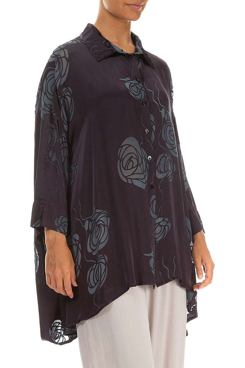 Loose Roses Steel Silk Shirt 3