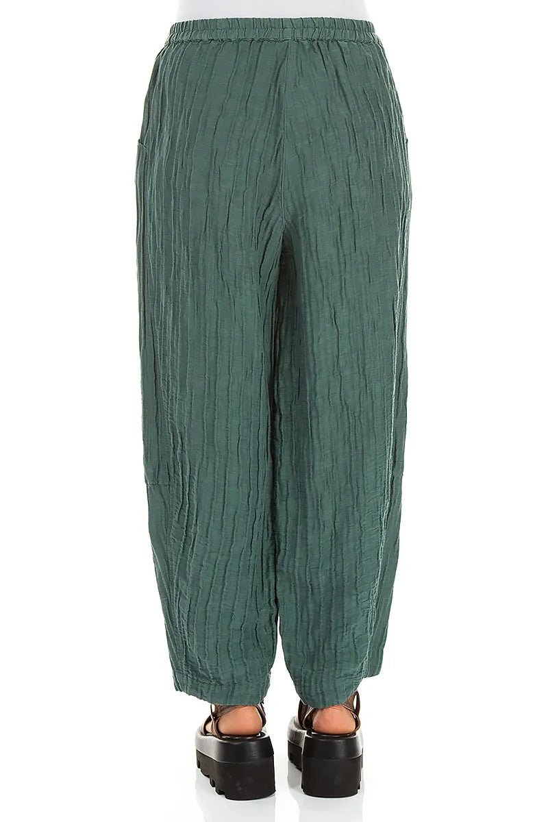 Loose Sage Crinkled Silk Linen Trousers 2