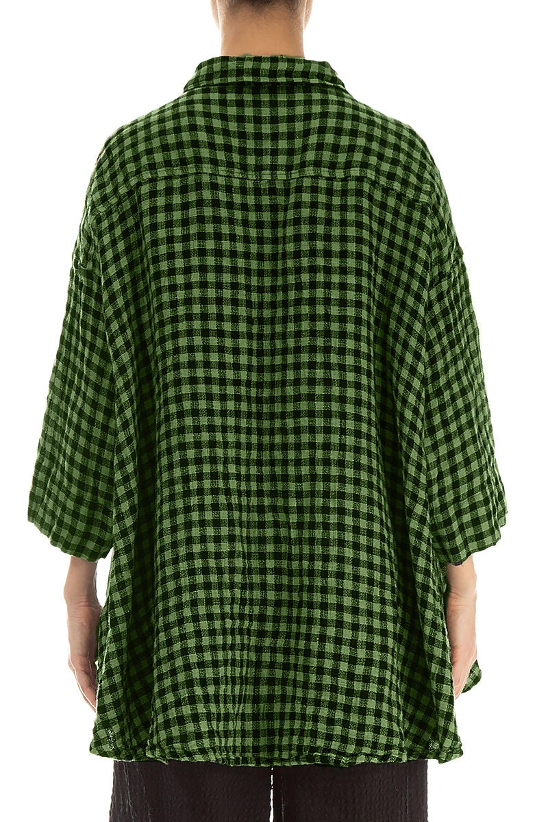 Loose Shamrock Green Check Linen Shirt