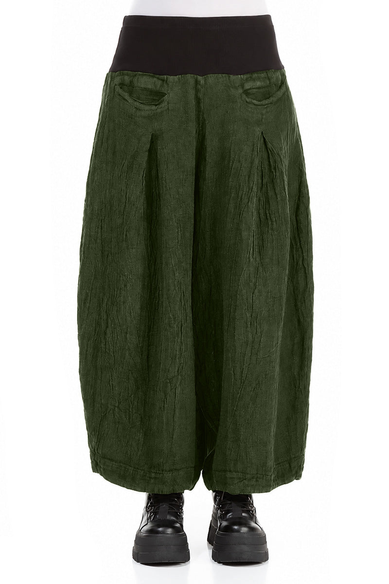 Loose Shamrock Green Mélange Linen Trousers