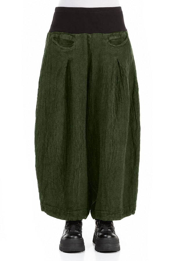 Loose Shamrock Green Mélange Linen Trousers