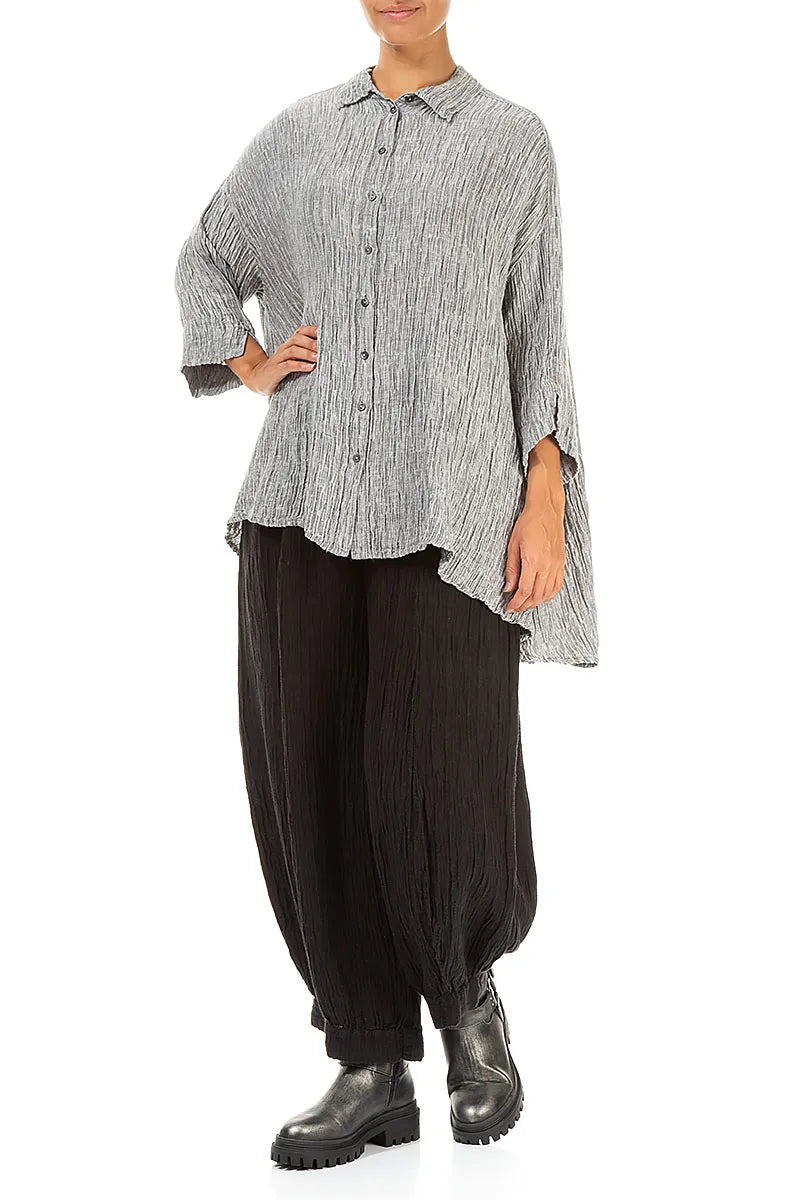 Loose Silver Silk Linen Shirt