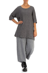 Loose Silver Wavy Check Linen Tunic 4