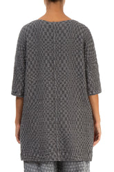 Loose Silver Wavy Check Linen Tunic 2