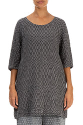 Loose Silver Wavy Check Linen Tunic 1