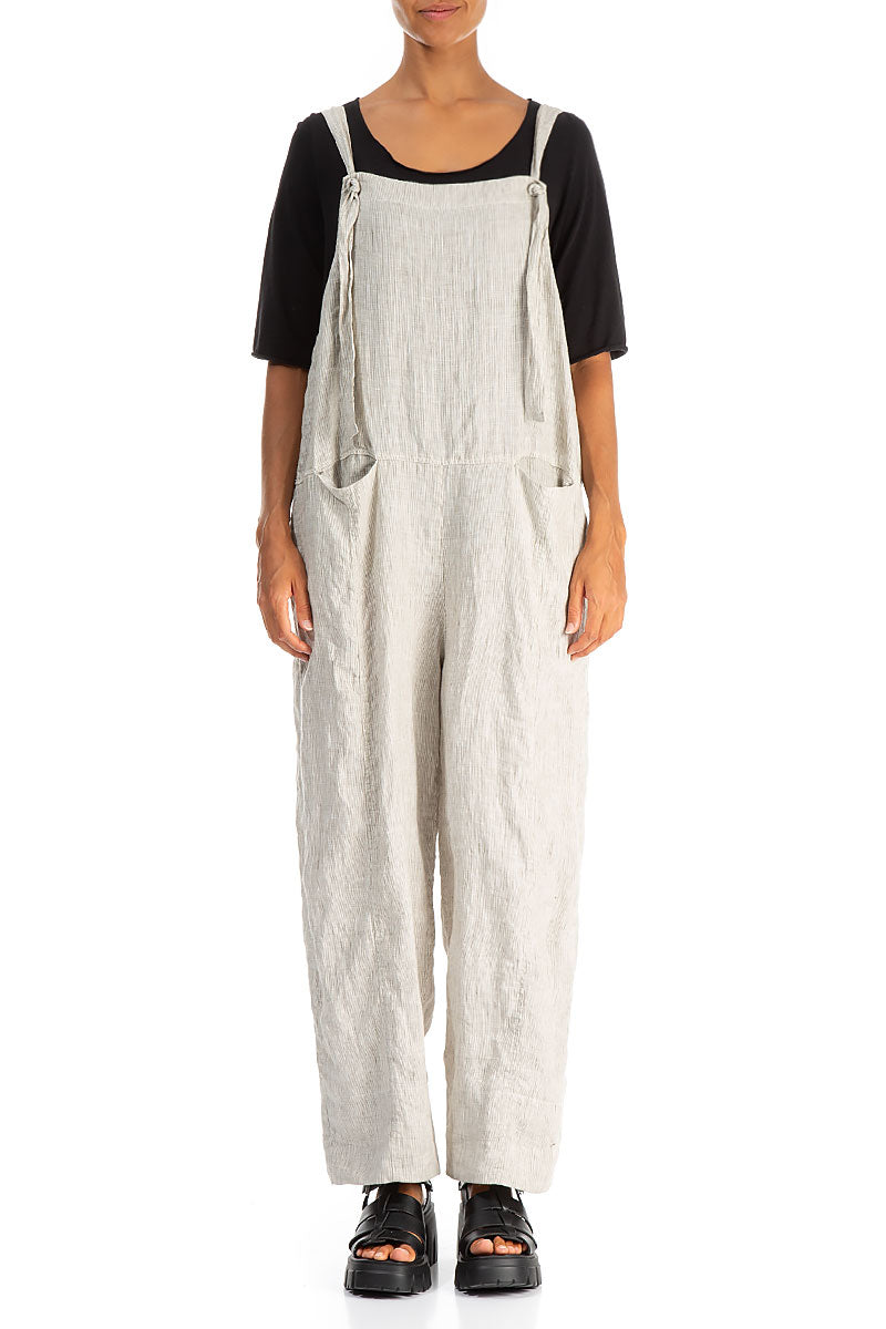 Loose Striped Sand Linen Jumpsuit 1
