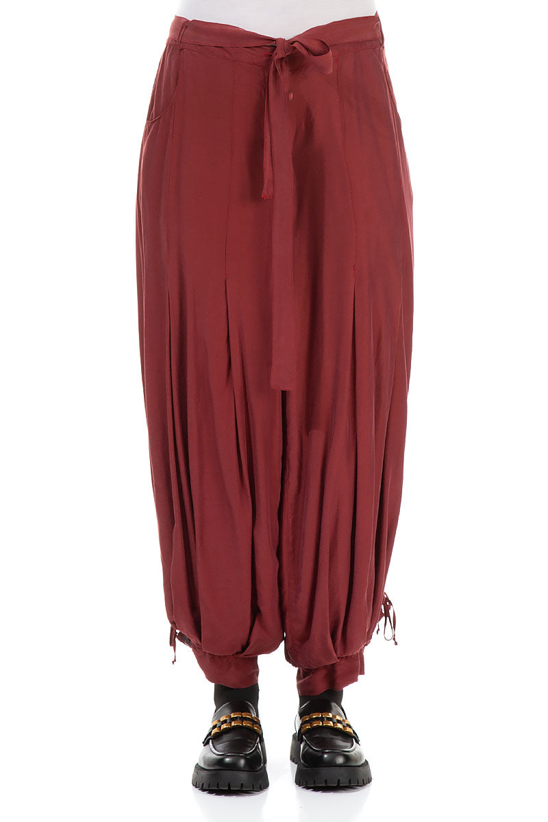 Loose Taper Burgundy Silk Bamboo Trousers 1