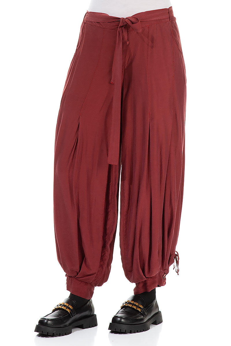 Loose Taper Burgundy Silk Bamboo Trousers 3
