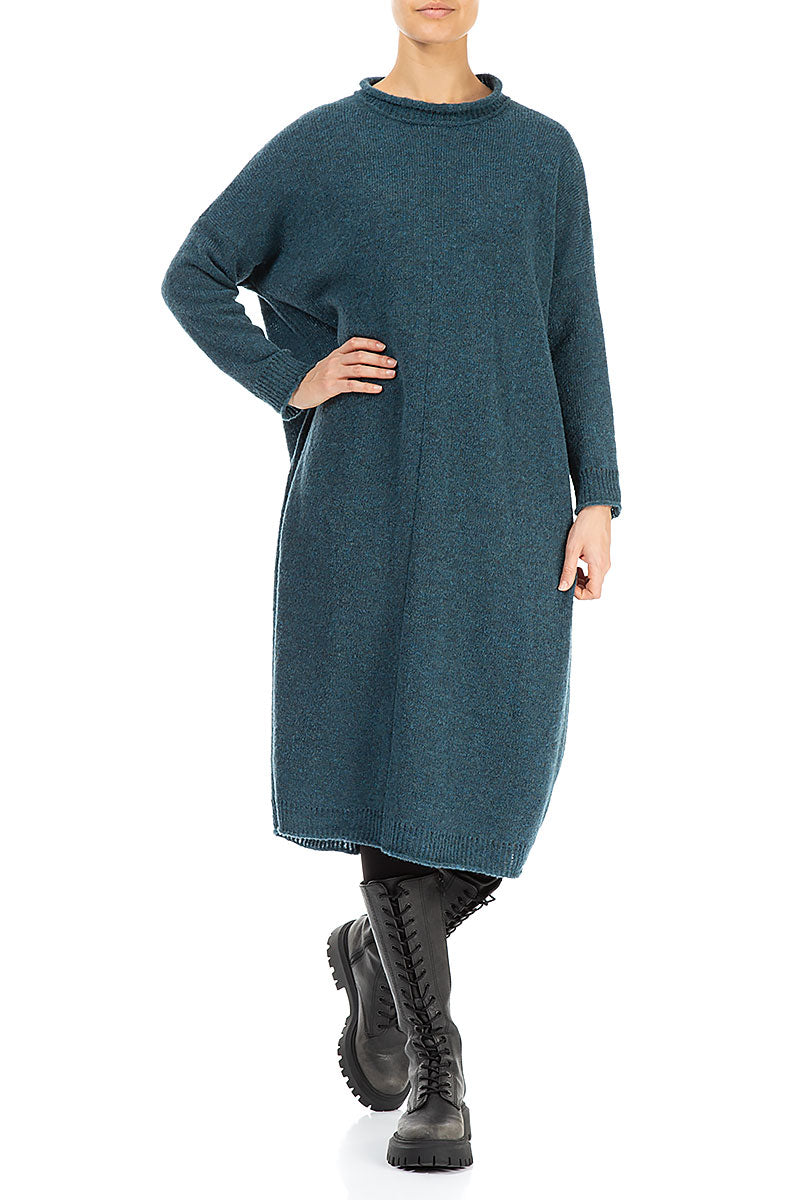 Loose Teal Wool Dress 4