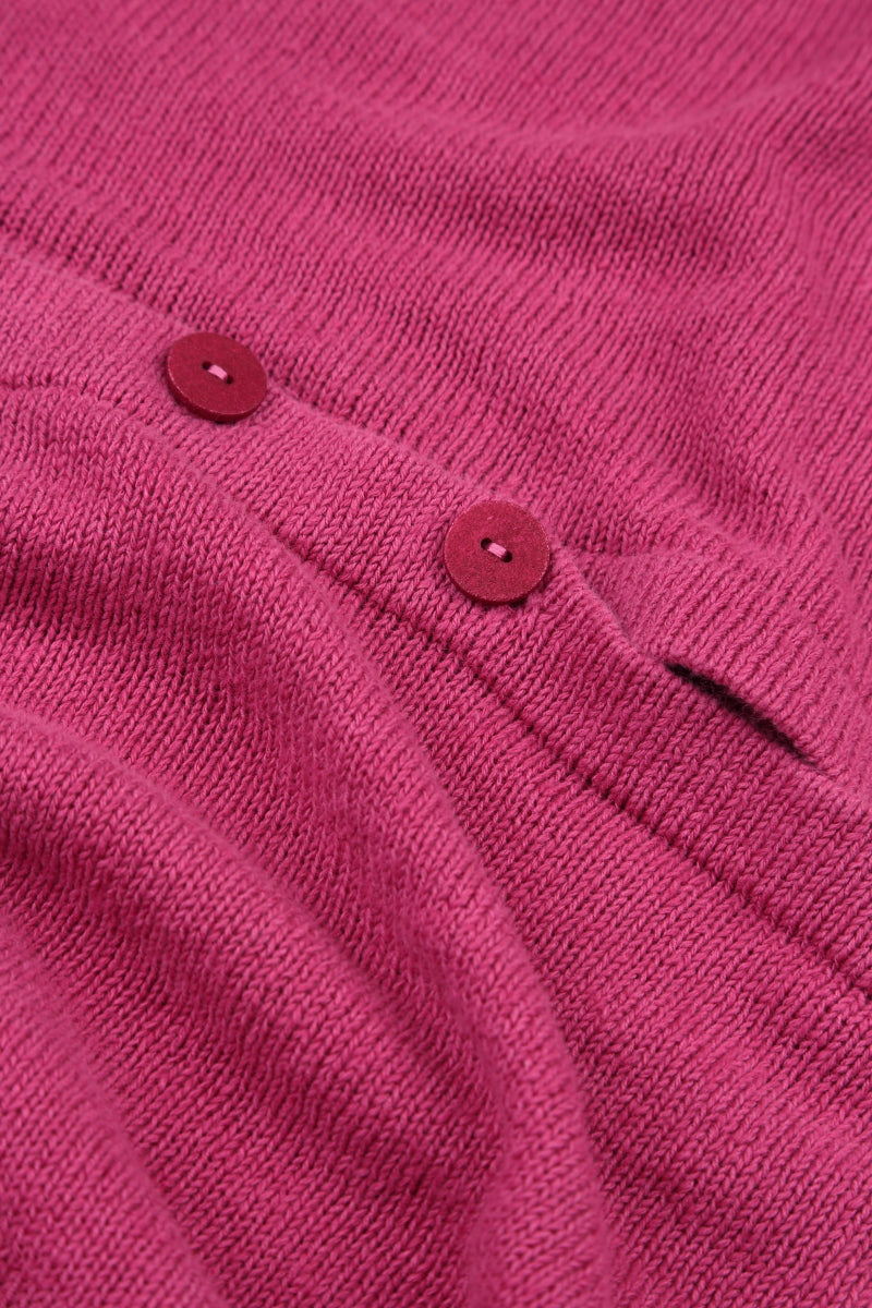 Loose Two Pockets Fuchsia Linen Cardigan