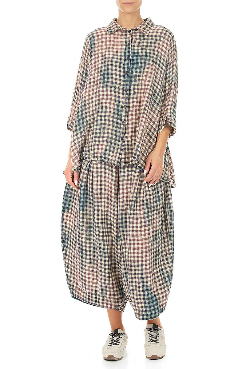 Loose Watercolour Check Linen Shirt 5