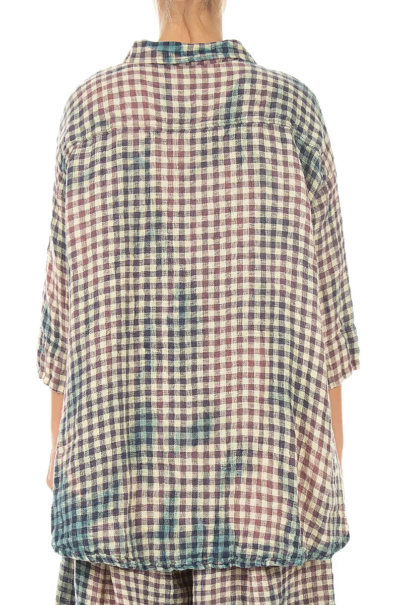 Loose Vintage Check Linen Shirt