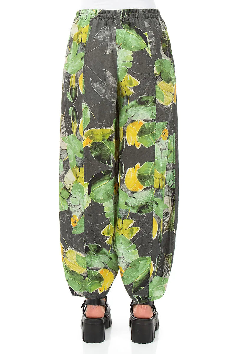 Taper Long Waterlilies Linen Trousers 2