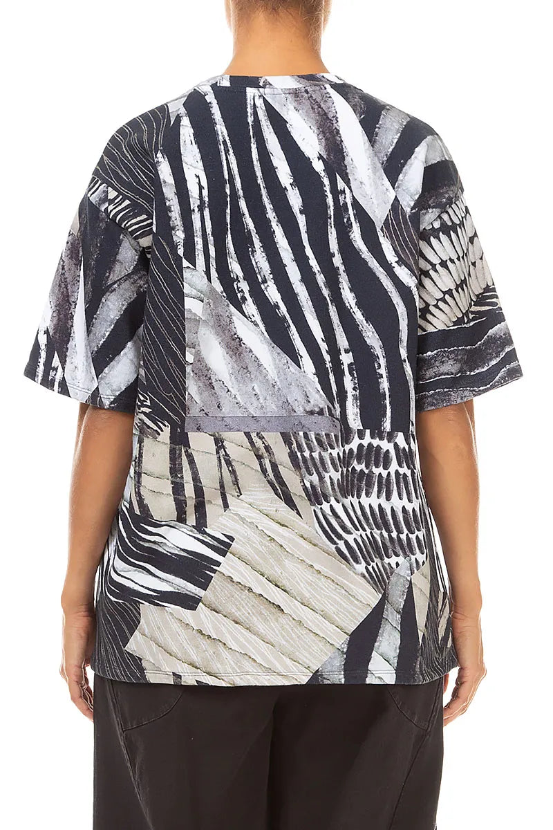 Loose Wild Ink French Terry Cotton Blouse